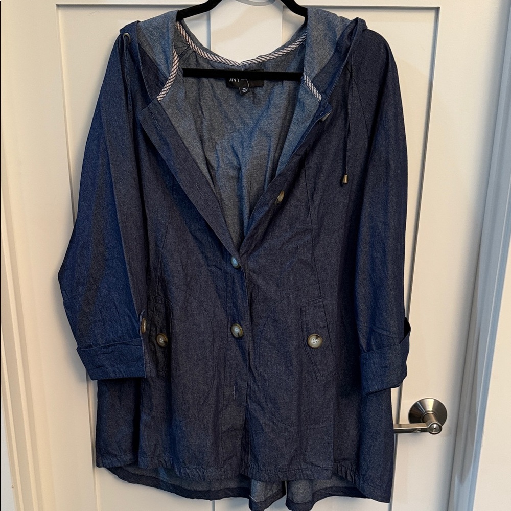Jones New York Dark Blue Hooded Jean Jacket 1x